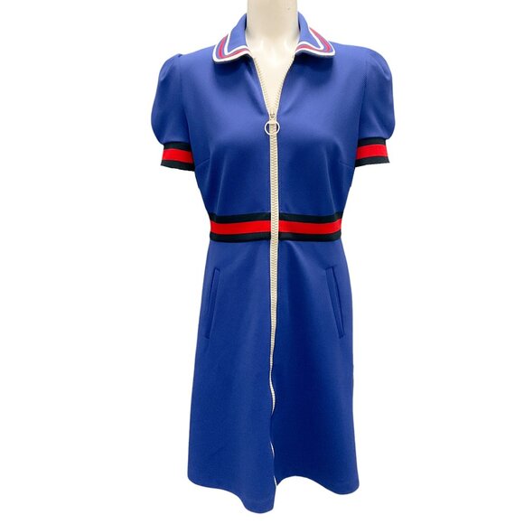 Gucci Dresses & Skirts - Gucci Blue / Red Collared Short Sleeved Zip-front Dress